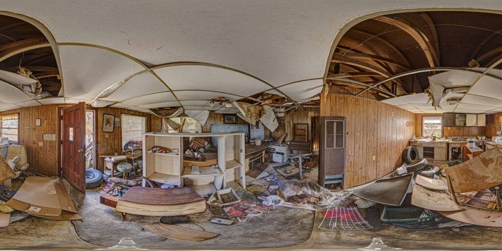 360-degree spherical panoramic image captured inside the Johnson's Live Bait an abandoned Florida property.