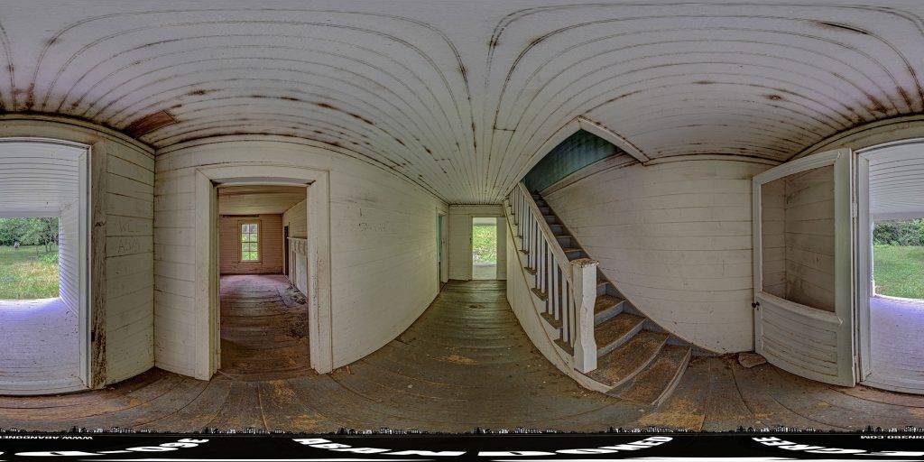 A 360-degree panoramic view inside the Steve Woody House in the Great Smokey Mountains National Park