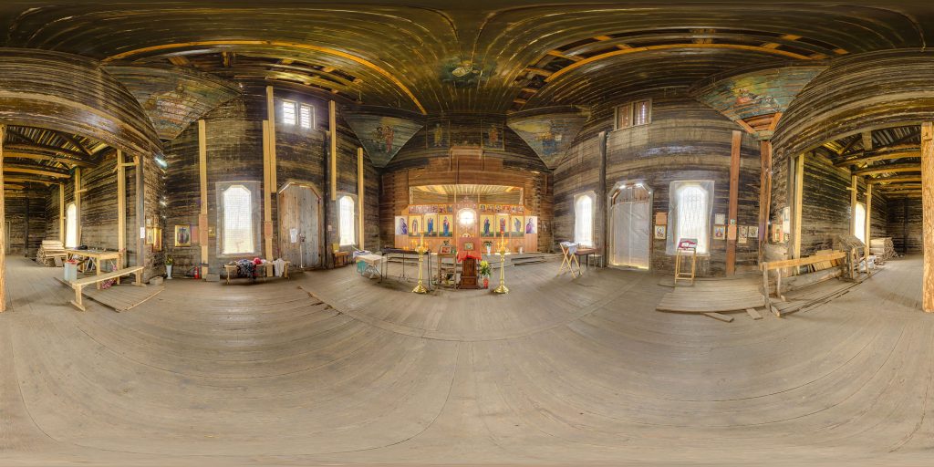 A 360-degree panoramic image of the abandoned Wooden Church of St. Paraskevi in the small village of of Barabanovo in Krasnoyarsk Krai, Russia. Photo by: Илья Васильев