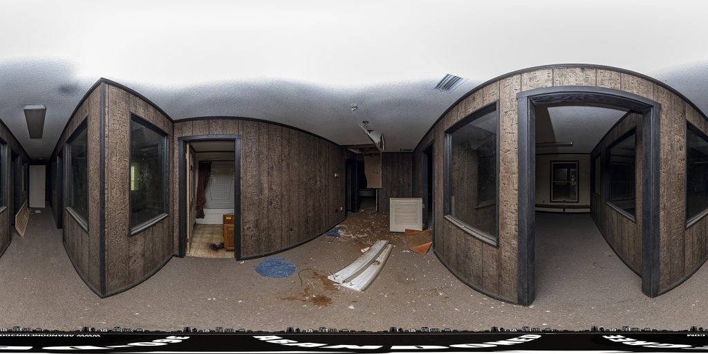 A 360-degree panoramic image inside an abandoned office in Central Florida. 
