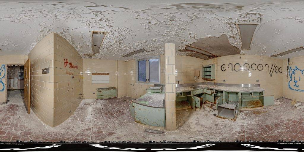 A 360-degree panoramic image inside the abandoned Charles A. Cannon Jr. Memorial Hospital in North Carolina. 