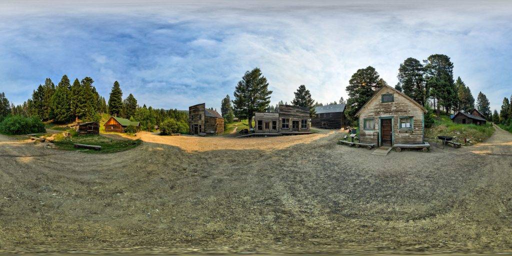A 360-degree panoramic image captured in the heart of the Garnet Ghost Town in Montana. Image by: Mateusz Chołody