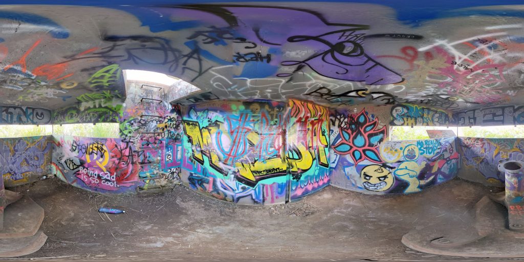 A 360-degree panoramic image inside the abandoned Kaneohe Bay Pillbox in Kaneohe Bay, Hawaii. Image by: Gabriel Lachance