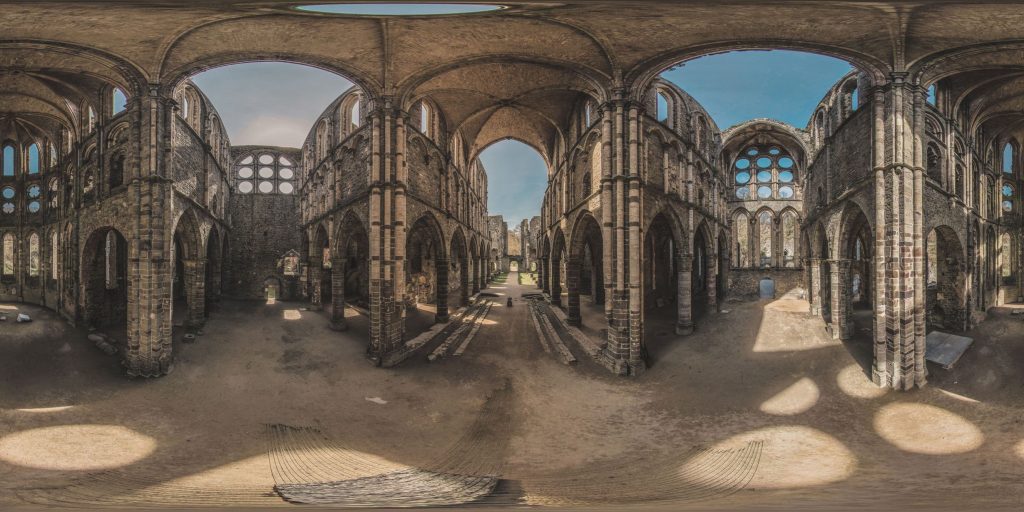 A spectacular 360-degree panoramic image captured by the Little Planet Team inside the Villers Abbey in Belgium.