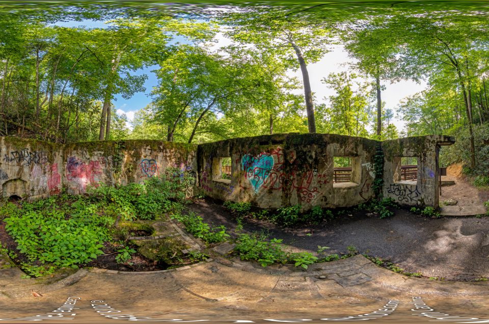 A 360-degree panoramic image inside the old powerhouse for the Catawba Falls Dam in North Carolina. Image by: Jason Perrone