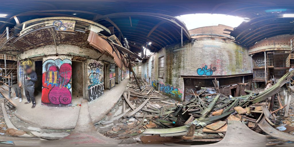 A 360-degree panoramic image captured inside the abandoned Essex County Jail in Newark, New Jersey. Image by: Ethan
