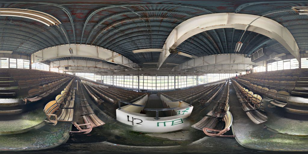 A 360-degree panoramic image in the stands of the Green Mountain Racetrack in Vermont. Image by: Ethan