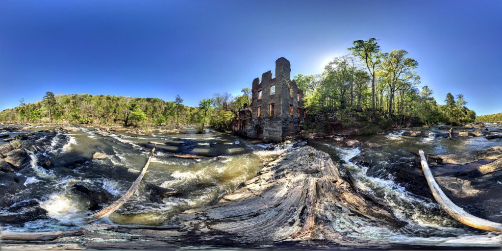 A 360-degree panoramic image captured at the abandoned New Manchester Mill in Lithia Springs, GA. Image by: Champ1964