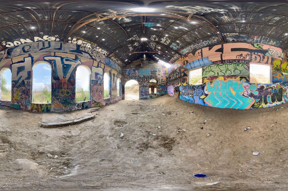 A 360-degree panoramic image captured inside the Norco Powerhouse in Riverside, California. Image by: Ethan