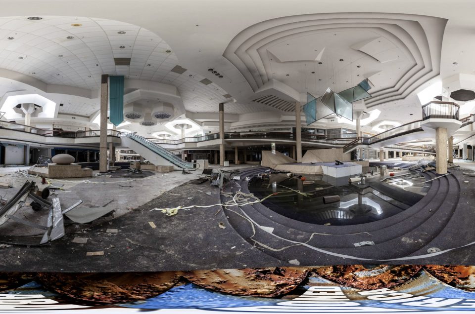 A 360-degree panoramic image inside the abandoned Randall Park Mall in Ohio. Image by: Abandoned America