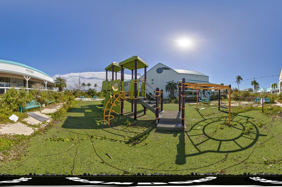A 360-degree panoramic image captured at the abandoned Sanibel Outlet Mall in Iona, Florida.