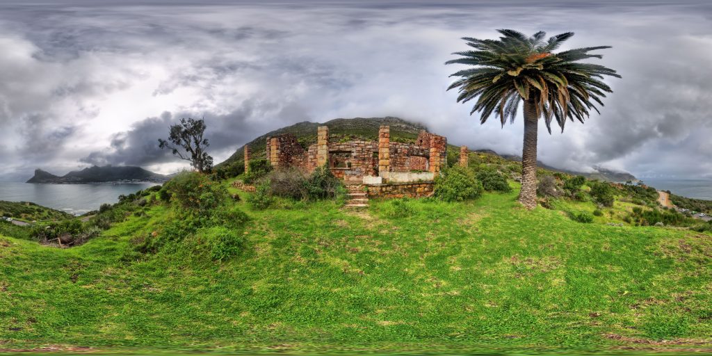 A 360-degree panoramic image showing the ruins of the Foresters Cottage in Cape Town, South Africa. Image by Erik Bjers