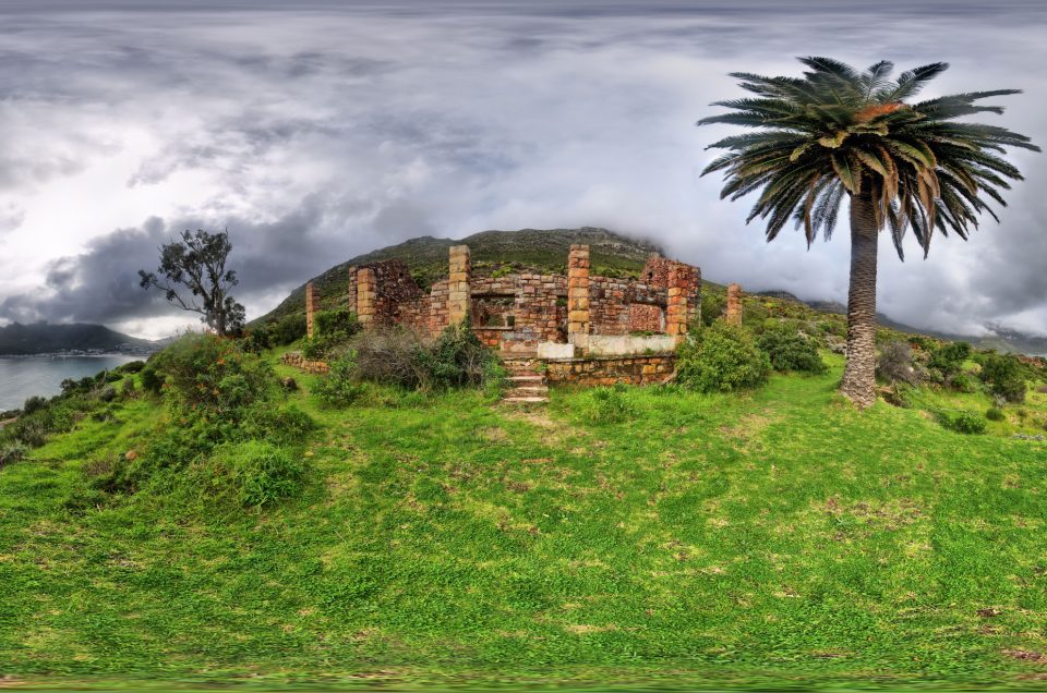 A 360-degree panoramic image showing the ruins of the Foresters Cottage in Cape Town, South Africa. Image by Erik Bjers