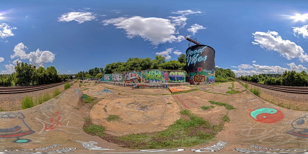 A 360-degree panoramic image captured at the Good Vibes Silo in Asheville, North Carolina. Image by: Jason Perrone