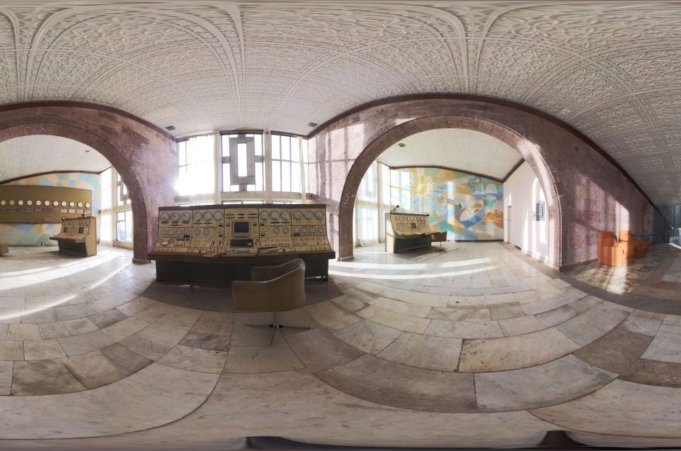 A 360-degree panoramic image inside the abandoned Radio Optical Observatory ROT-54, also known as the Orgov Radio-Optical Telescope located in the remote town of Orgov, Armenia. Image by: лёна Poe (Helen Allien Poe)
