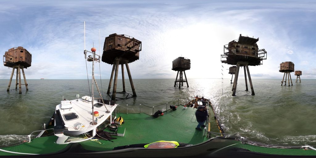 A 360-degree panoramic image captured at the abandoned Redsand Fort in the United Kingdom. Image by: mrbryanejones