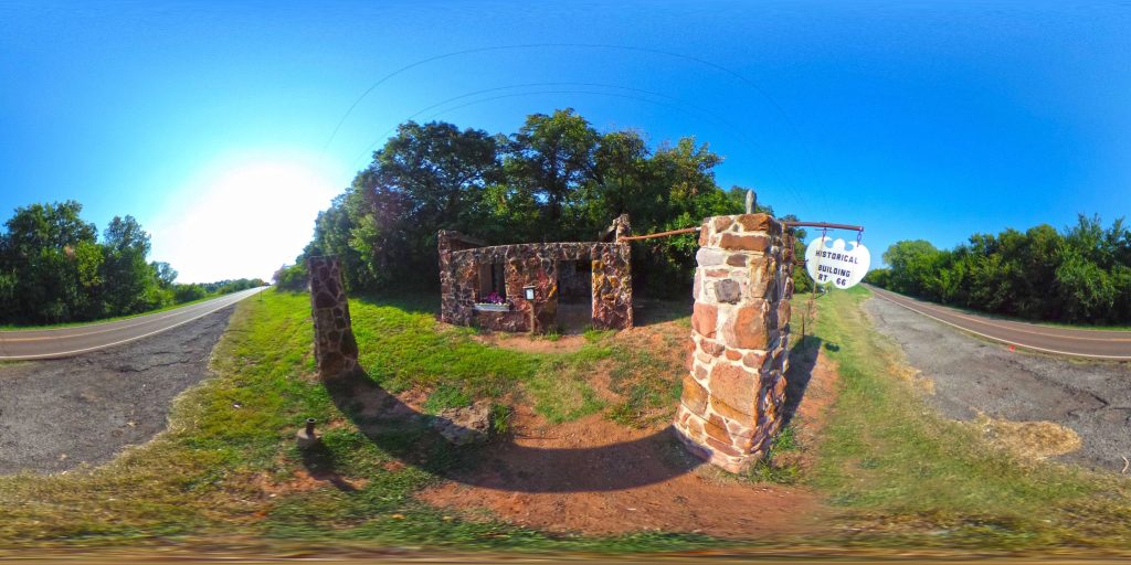 A 360-degree panoramic image at the Rock-of-Ages Conoco Gas Station in Luther, Oklahoma. Image by: Allan Krahl