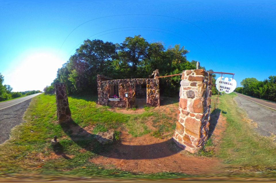 A 360-degree panoramic image at the Rock-of-Ages Conoco Gas Station in Luther, Oklahoma. Image by: Allan Krahl