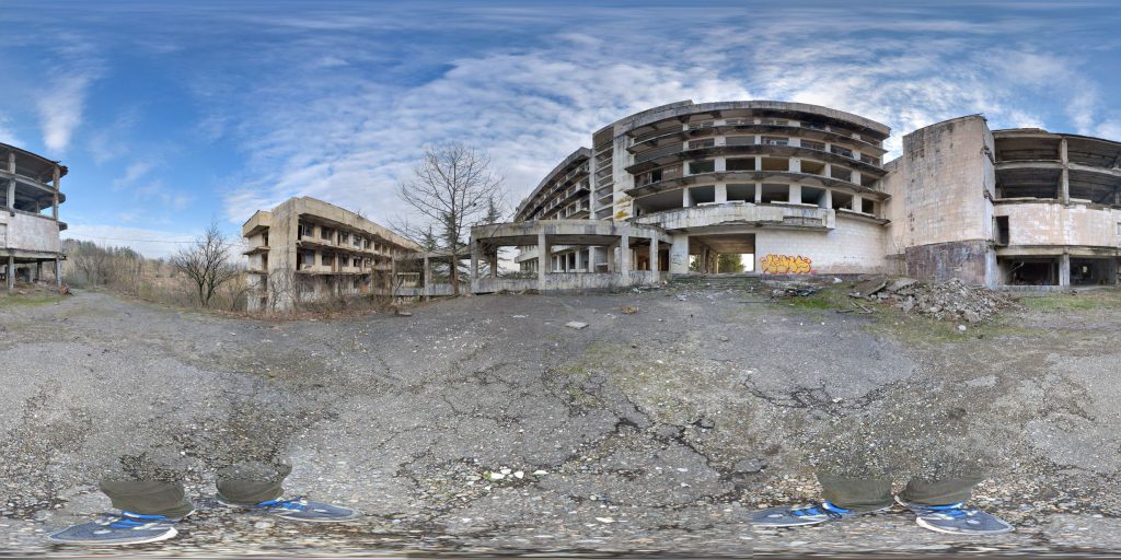 A 360-degree panoramic image capturing the decaying and abandoned Sanatorium Sakartvelo in Georgia. Image by: Magnus Rahbek Hansen