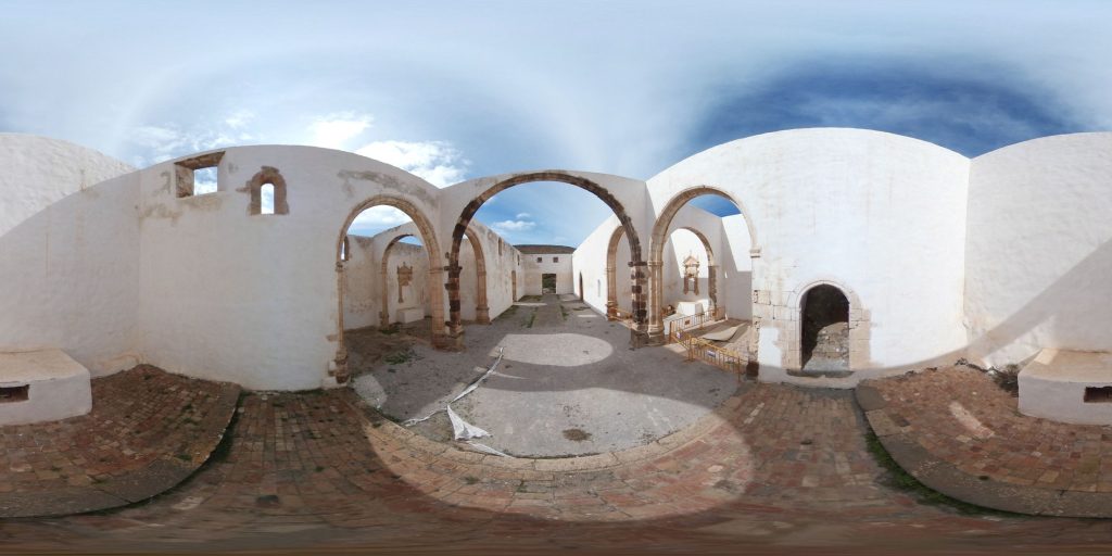 A 360-degree panoramic image captured inside the abandoned Convent of San Buenaventura in Spain. Image by: Guido Martín