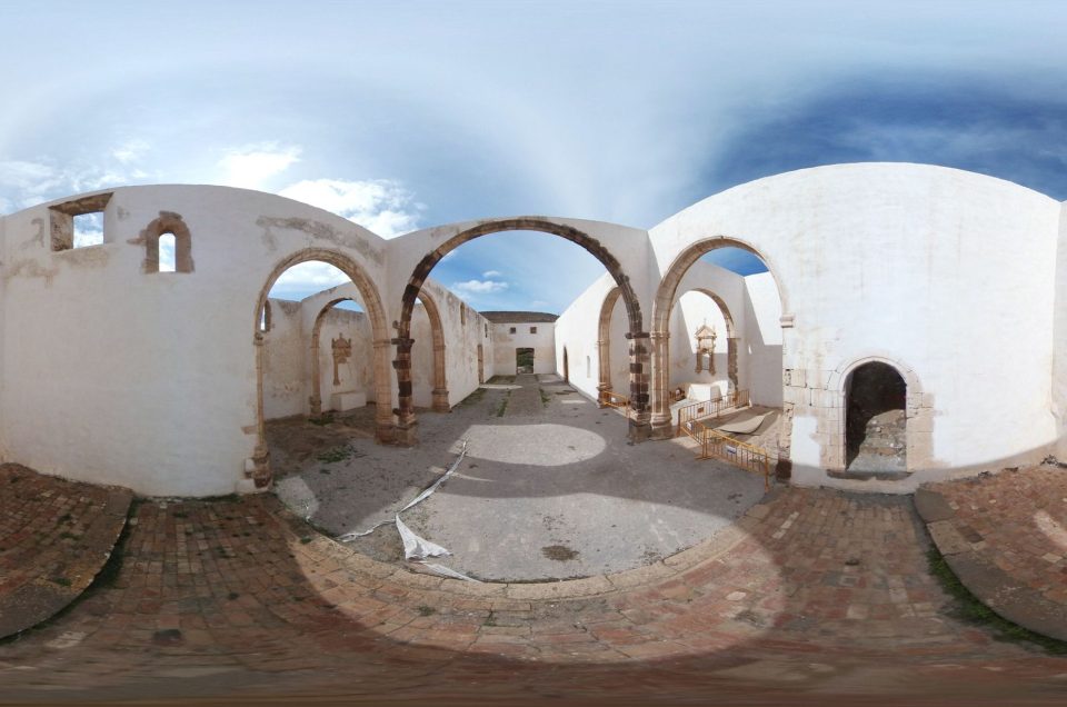 A 360-degree panoramic image captured inside the abandoned Convent of San Buenaventura in Spain. Image by: Guido Martín
