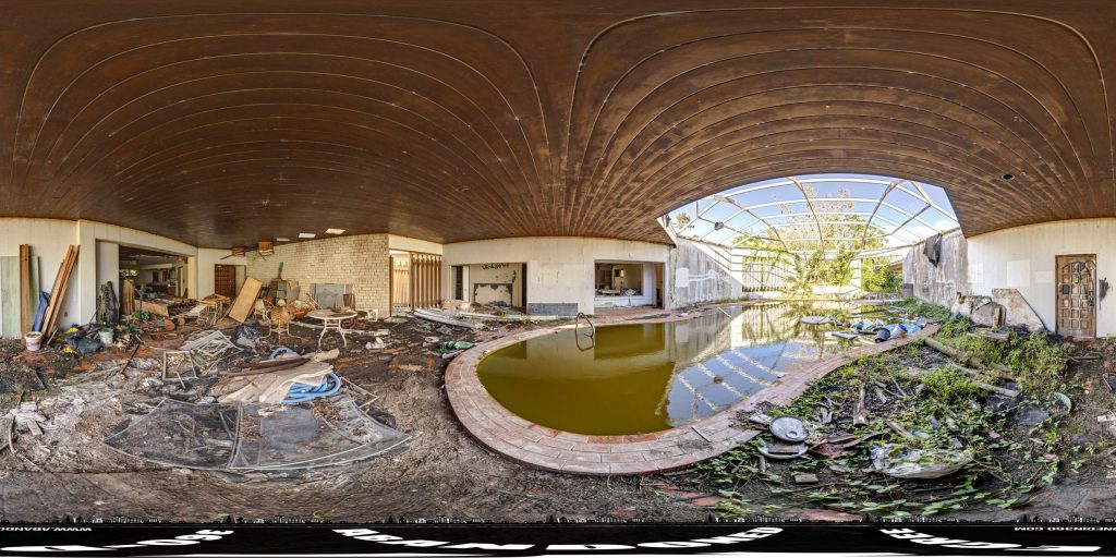 A 360-degree panoramic image inside the McGregor Mansion in Florida.