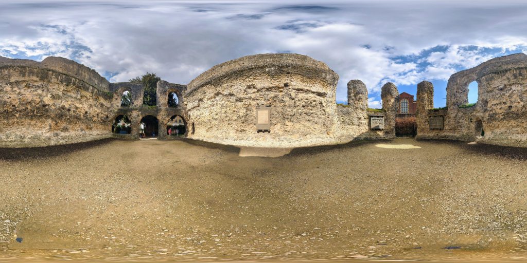 A 360-degree panoramic image captured at the Reading Abbey Ruins in Reading, United Kingdom. Image by: Ritesh Talwadekar
