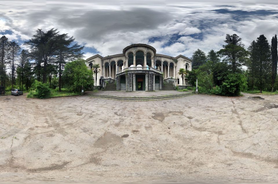 A 360-degree panoramic image at the steps of the historic Sanatorium Medea in the Republic of Georgia. Image by: Elene Pataradze