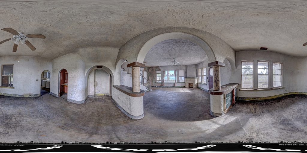 A 360-degree panoramic image inside the King Solomon Rathel River House in Jacksonville, Florida.