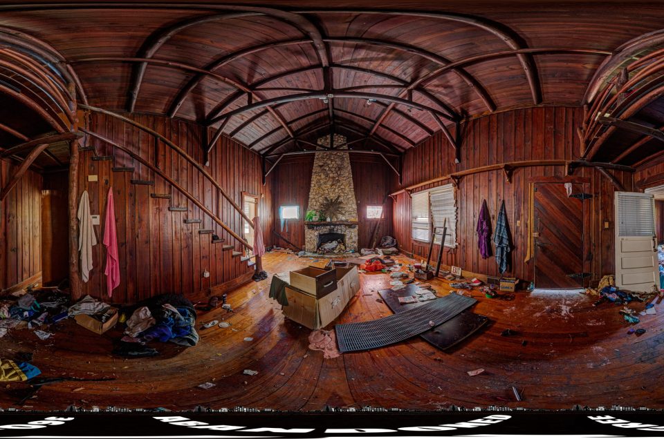 A 360-degree panoramic image captured inside the Anything and Everything Shop in Central Florida. Photograph by the Abandoned in 360 URBEX Team.