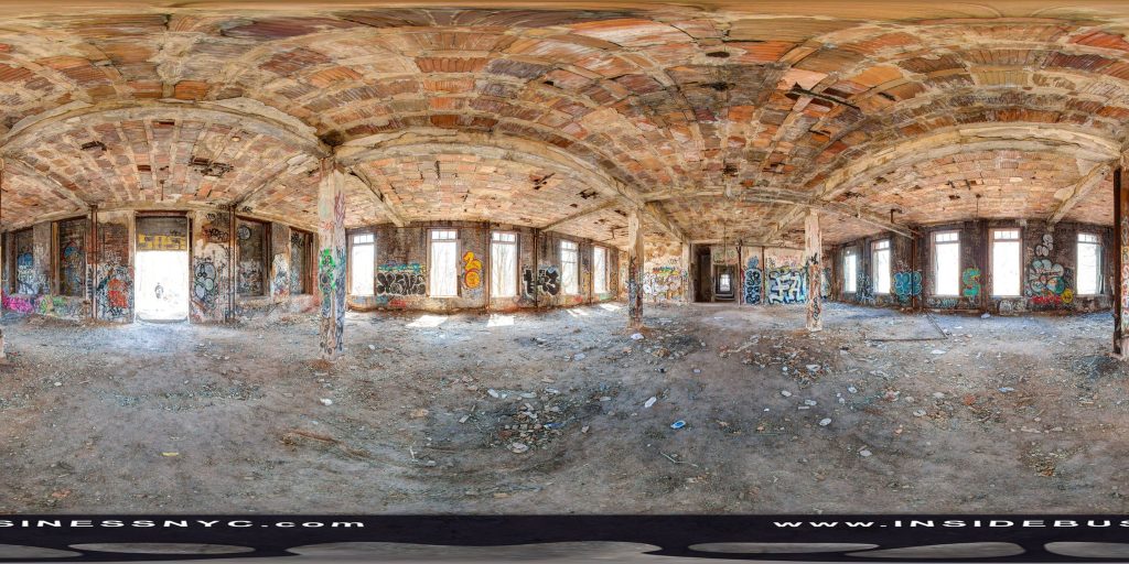 A 360-degree panoramic photograph captured inside the abandoned New York Farm Colony on Staten Island, New York. Photos by: Black Paw Photo