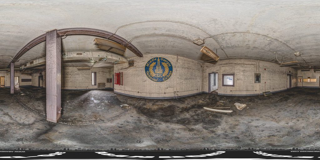 A 360-degree panoramic image inside the abandoned Ingram Building at Scott State Prison. Photo by the Abandoned in 360 URBEX Team