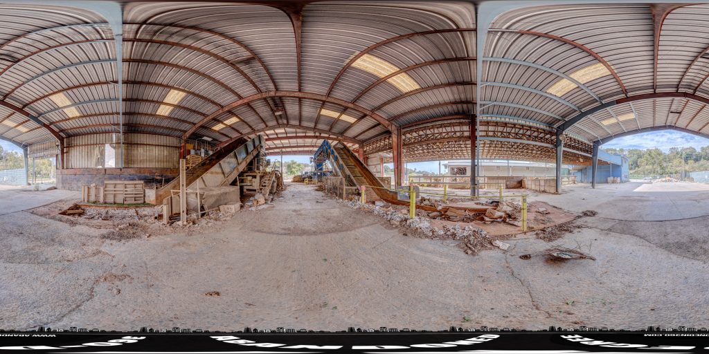 A 360-degree panoramic image captured at the abandoned Asheville Waste Paper property after Hurricane Helene caused damaging flooding to the area. Photo by the Abandoned in 360 URBEX team.