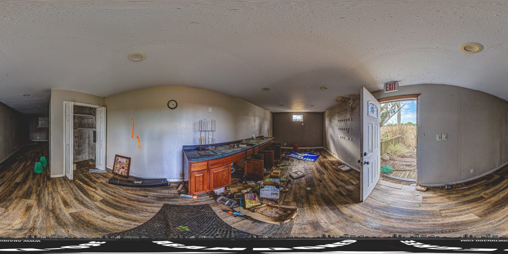 A 360-degree panoramic image captured at the abandoned St. Lucie Driving Range in South Florida. Photo by the Abandoned in 360 URBEX Team.