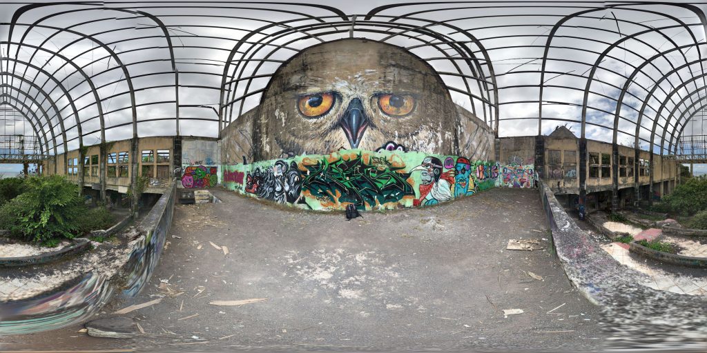 A 360-degree panoramic image captured at the abandoned Bali Festival Park in Denpasar City, Bali, Indonesia. Image by: Giang Nguyen
