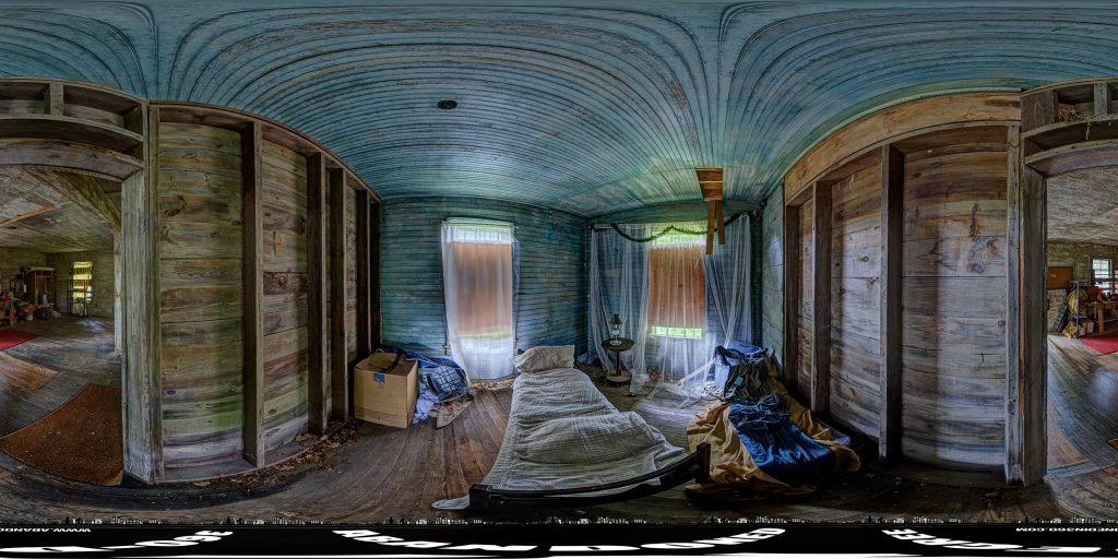 A 360-degree panoramic image captured at the Henry River Mill Village Burke County, North Carolina. Photo by the Abandoned in 360 URBEX team.